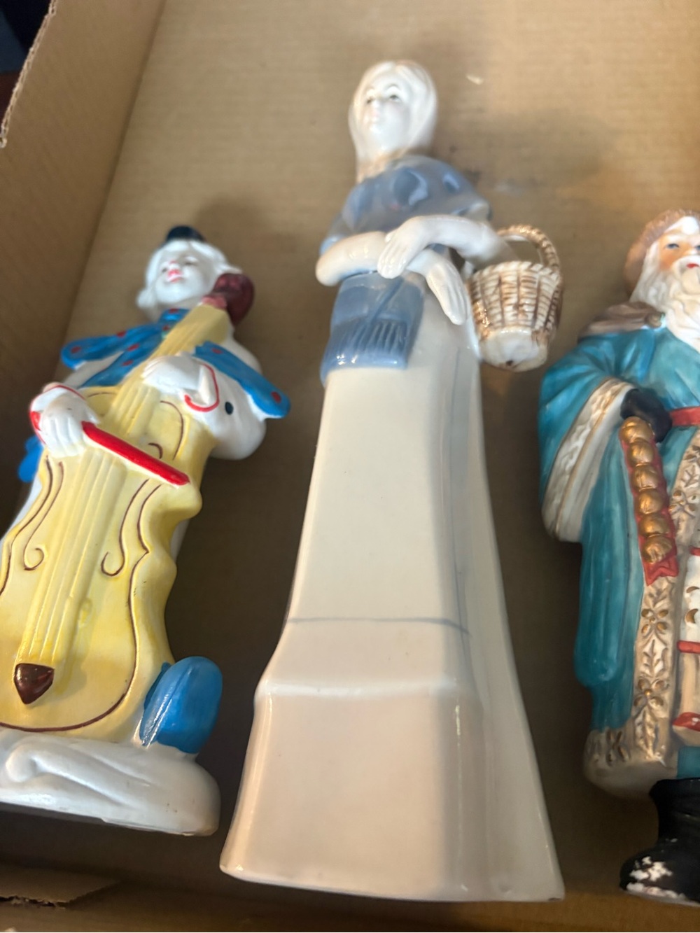 Porcelain Figurine Trio - Woman with Basket & Musicians